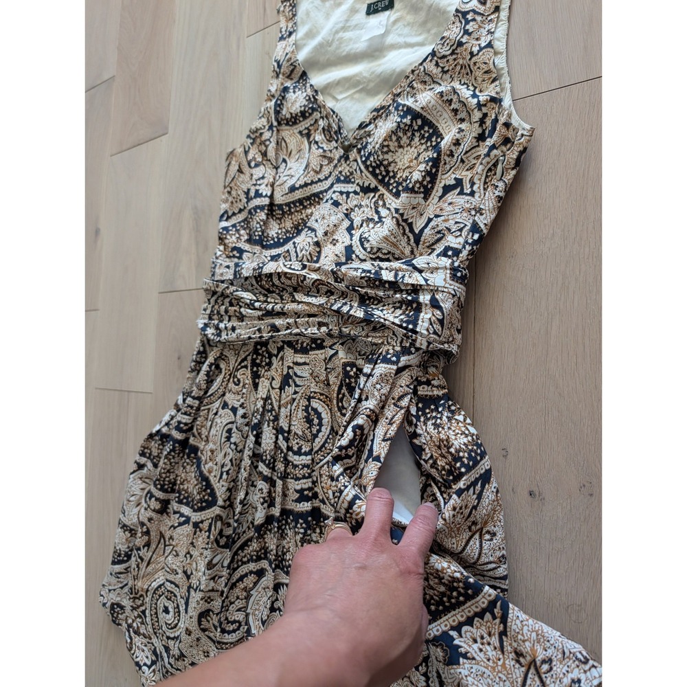 J.Crew Paisley Fit & Flare Dress | Navy & Ivory | V-Neck | Classic Preppy - Picture 6 of 13